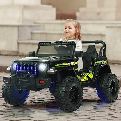 12V Kids Ride-on Jeep Car with 2.4 G Remote Control, Black & Green Powered Ride On Toys   at Gallery Canada