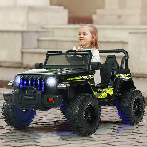 12V Kids Ride-on Jeep Car with 2.4 G Remote Control, Black & Green