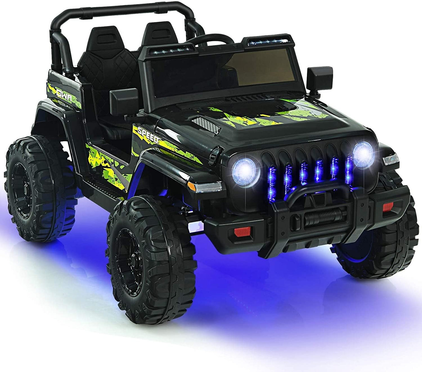 12V Kids Ride-on Jeep Car with 2.4 G Remote Control, Black & Green Powered Ride On Toys Black & Green  at Gallery Canada