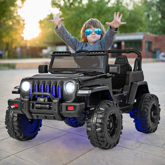 12V Kids Ride-on Jeep Car with 2.4 G Remote Control-Solid Black, Black Powered Ride On Toys Black  at Gallery Canada