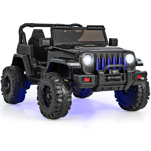 12V Kids Ride-on Jeep Car with 2.4 G Remote Control-Solid Black, Black