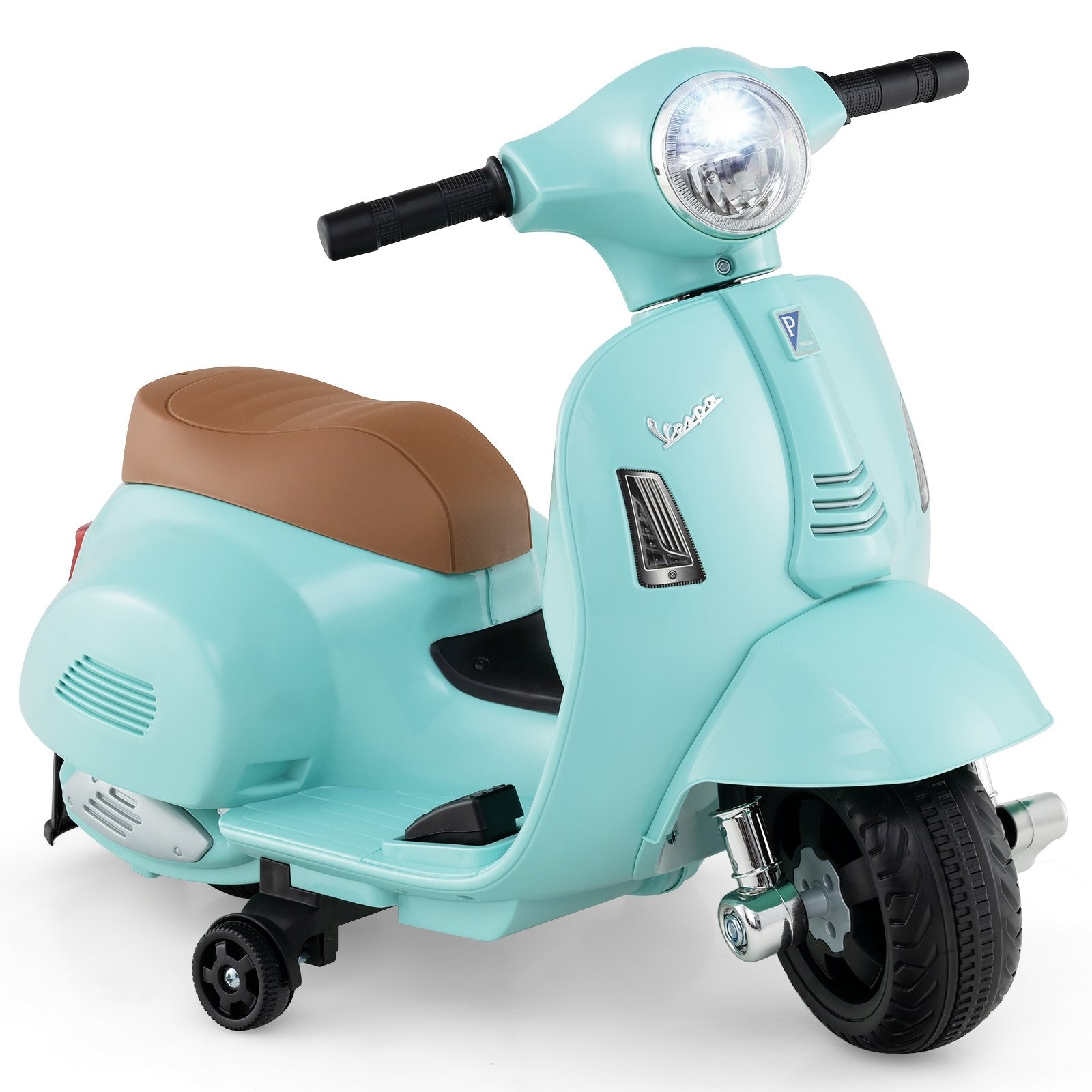 Licensed Vespa Kids Ride on Motorcycle with LED Headlight and Horn Sound, Green Powered Ride On Toys Green  at Gallery Canada