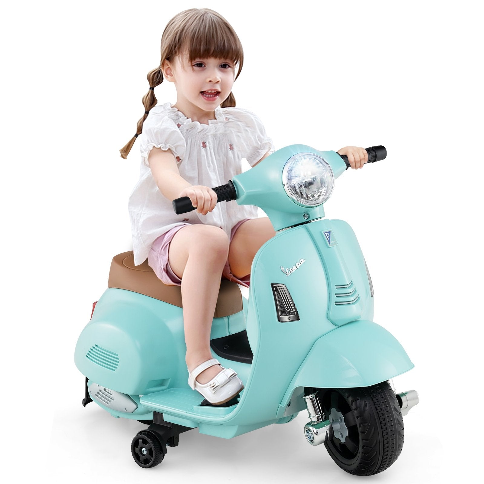 Licensed Vespa Kids Ride on Motorcycle with LED Headlight and Horn Sound, Green Powered Ride On Toys   at Gallery Canada