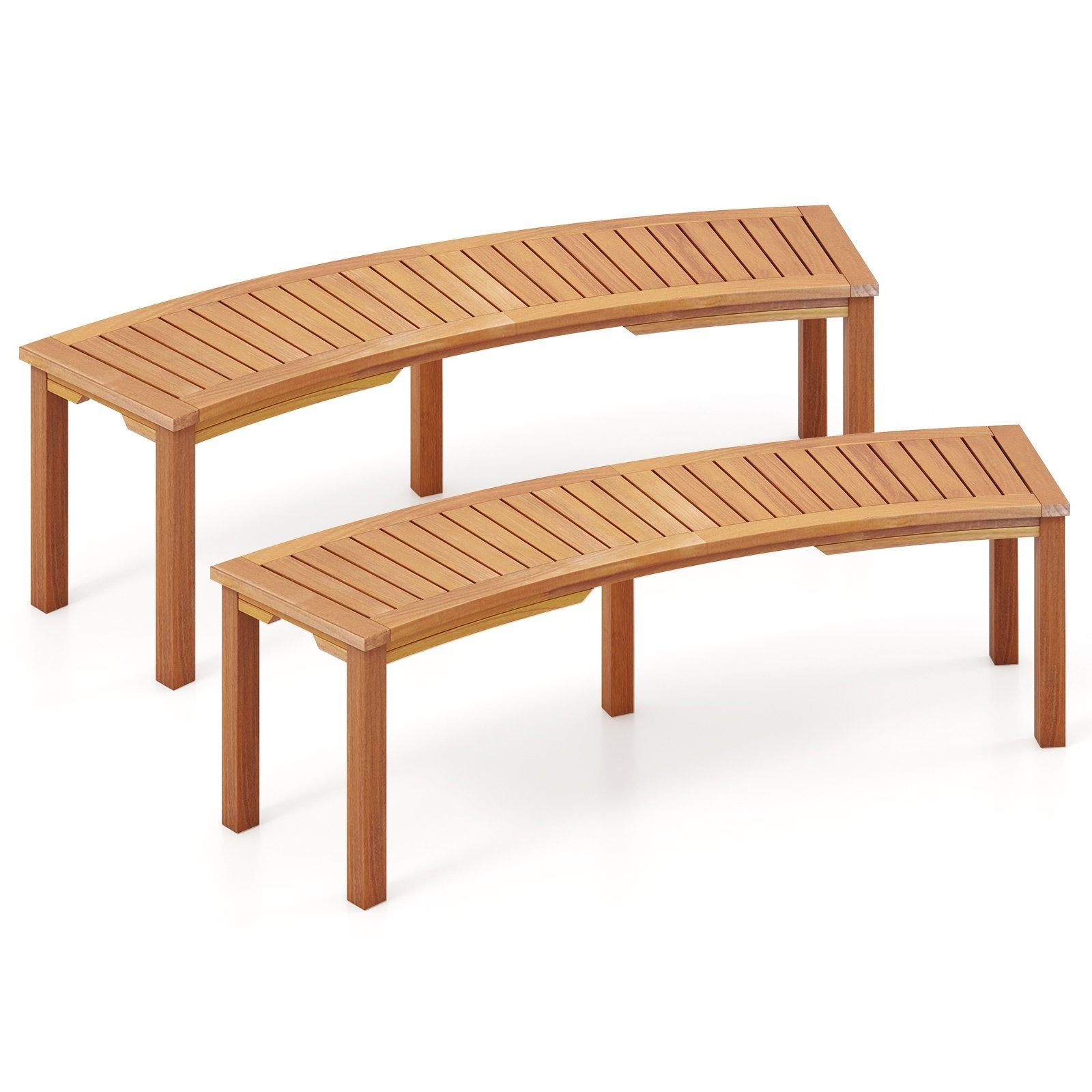 Outdoor Curved Acacia Wood Fire Pit Bench with Slatted Seat-Set of 2, Natural Outdoor Benches Natural - Set of 2  at Gallery Canada