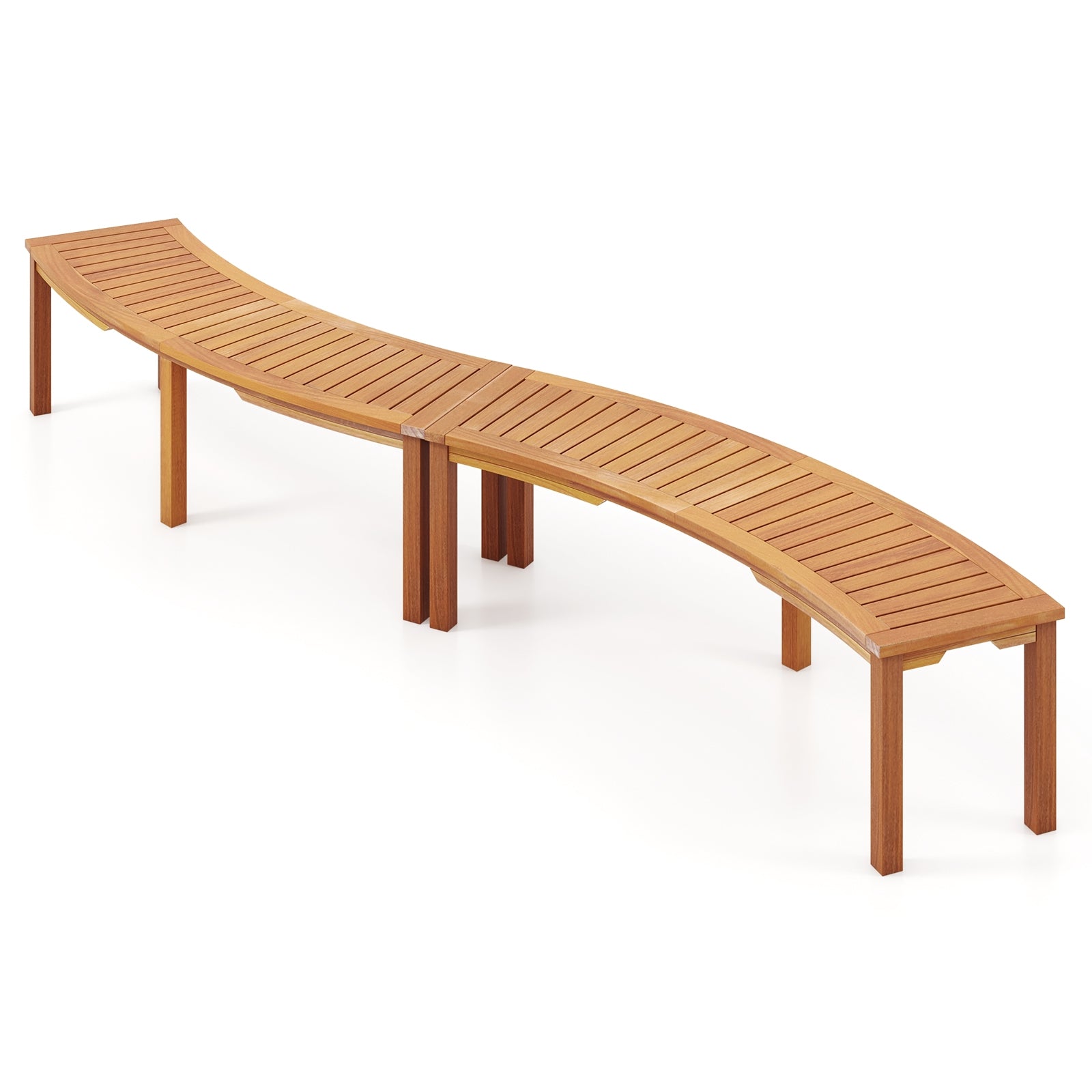 Outdoor Curved Acacia Wood Fire Pit Bench with Slatted Seat-Set of 2, Natural Outdoor Benches   at Gallery Canada