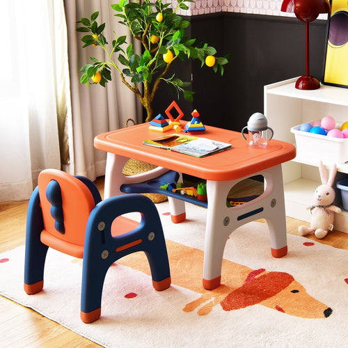 Kids Activity Table and Chair Set with Montessori Toys for Preschool and Kindergarten, Orange