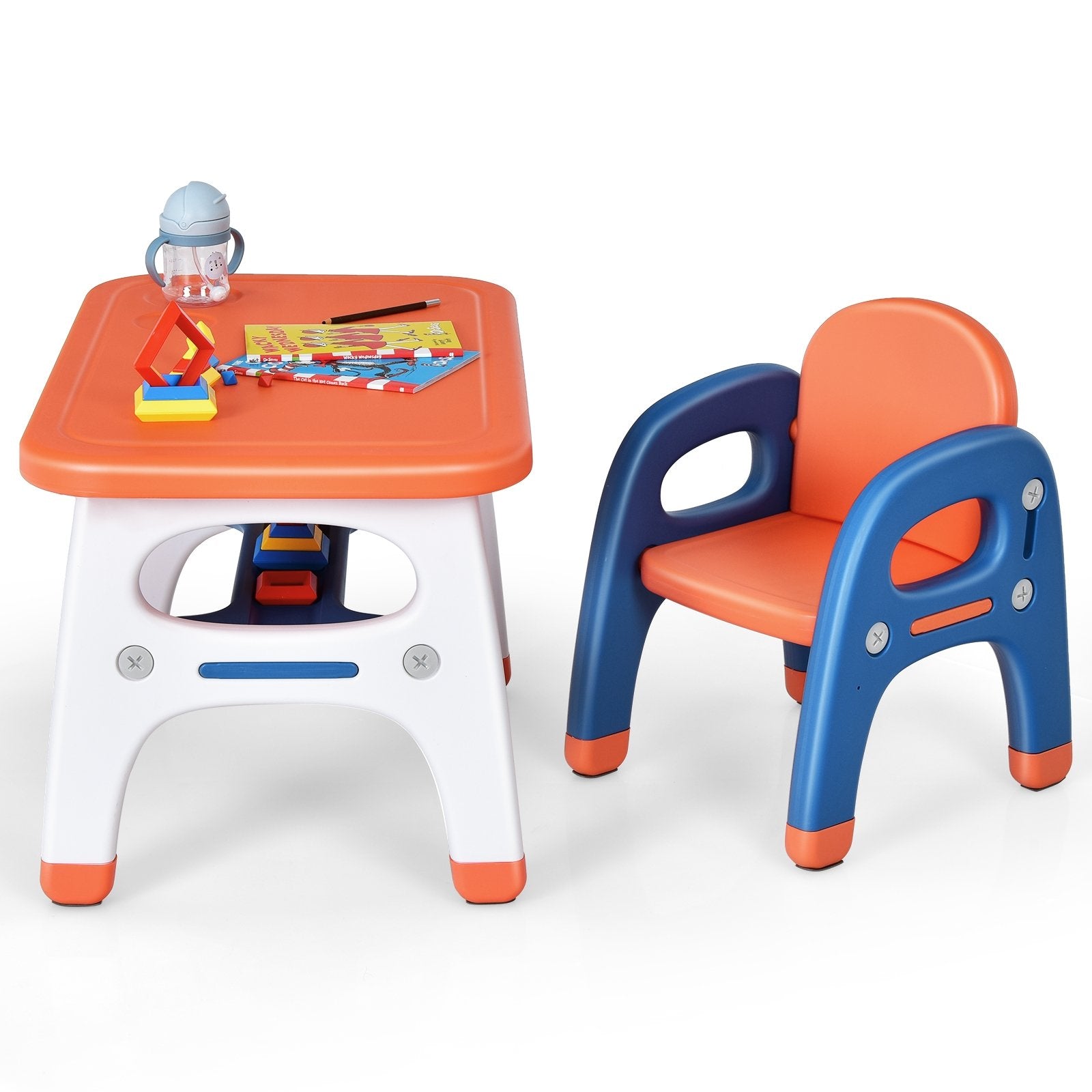 Kids Activity Table and Chair Set with Montessori Toys for Preschool and Kindergarten, Orange Kids Table & Chair Sets Orange  at Gallery Canada