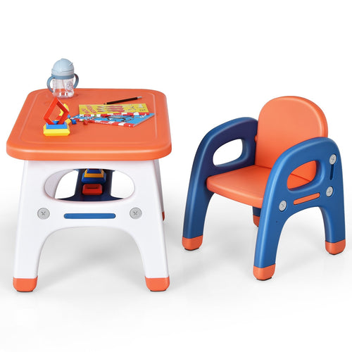 Kids Activity Table and Chair Set with Montessori Toys for Preschool and Kindergarten, Orange