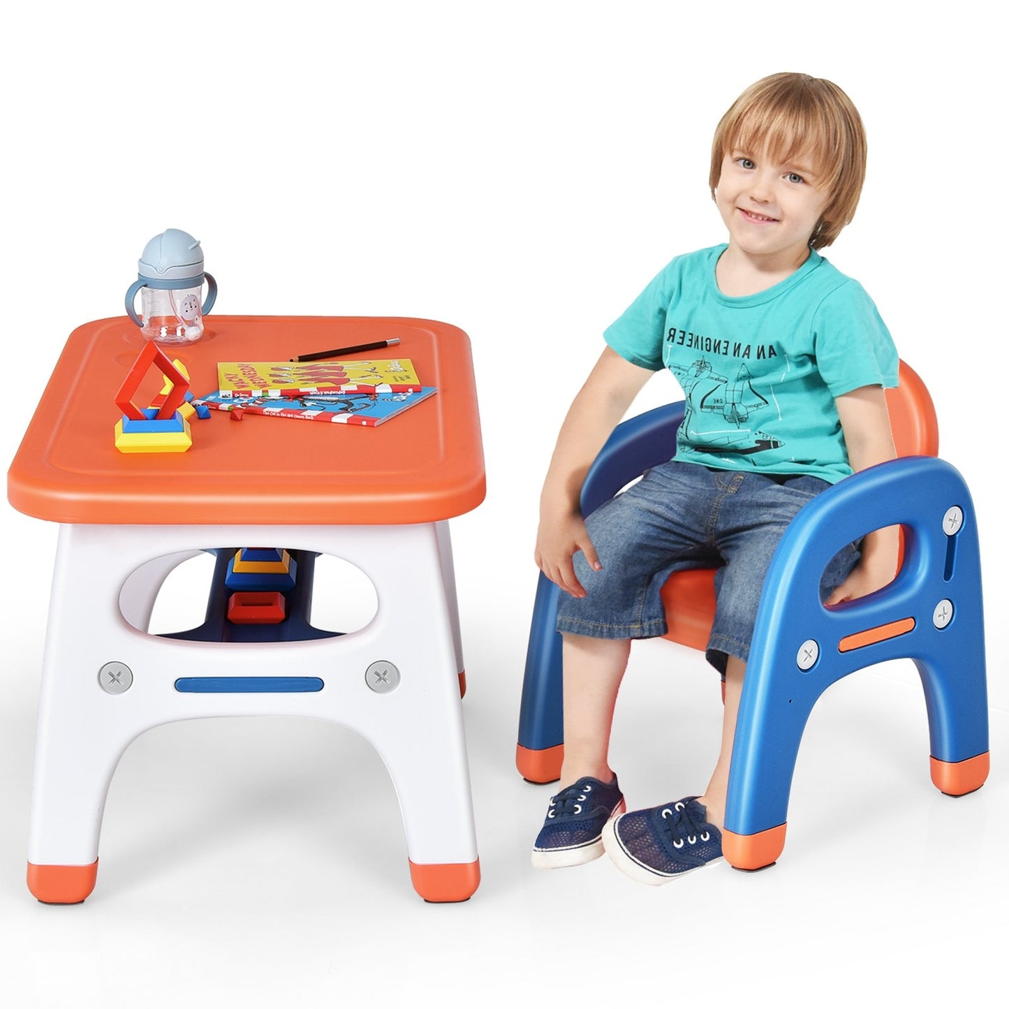 Kids Activity Table and Chair Set with Montessori Toys for Preschool and Kindergarten, Orange Kids Table & Chair Sets   at Gallery Canada