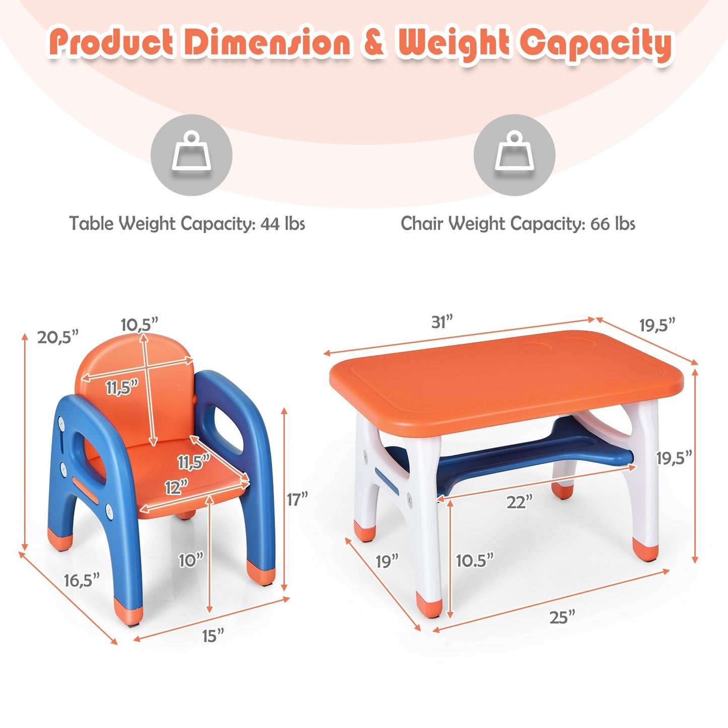 Kids Activity Table and Chair Set with Montessori Toys for Preschool and Kindergarten, Orange Kids Table & Chair Sets   at Gallery Canada