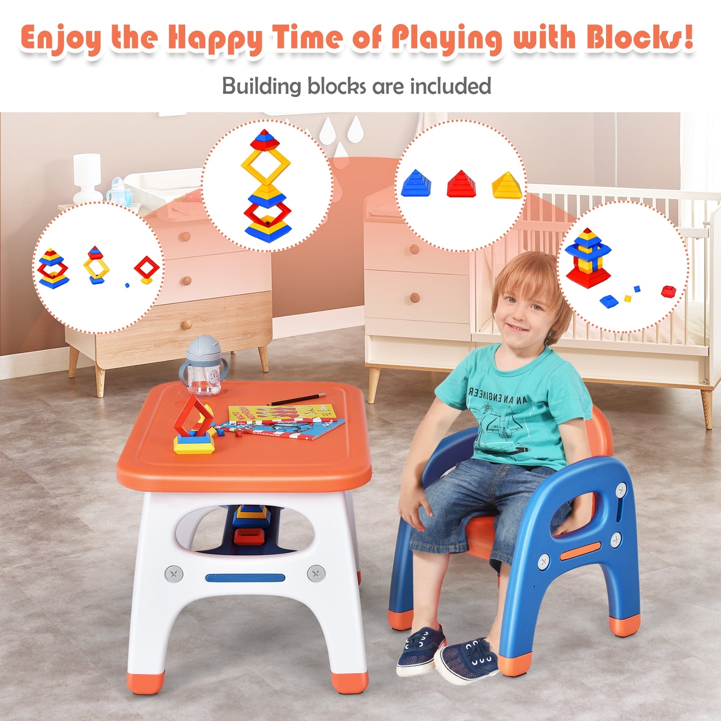 Kids Activity Table and Chair Set with Montessori Toys for Preschool and Kindergarten, Orange Kids Table & Chair Sets   at Gallery Canada