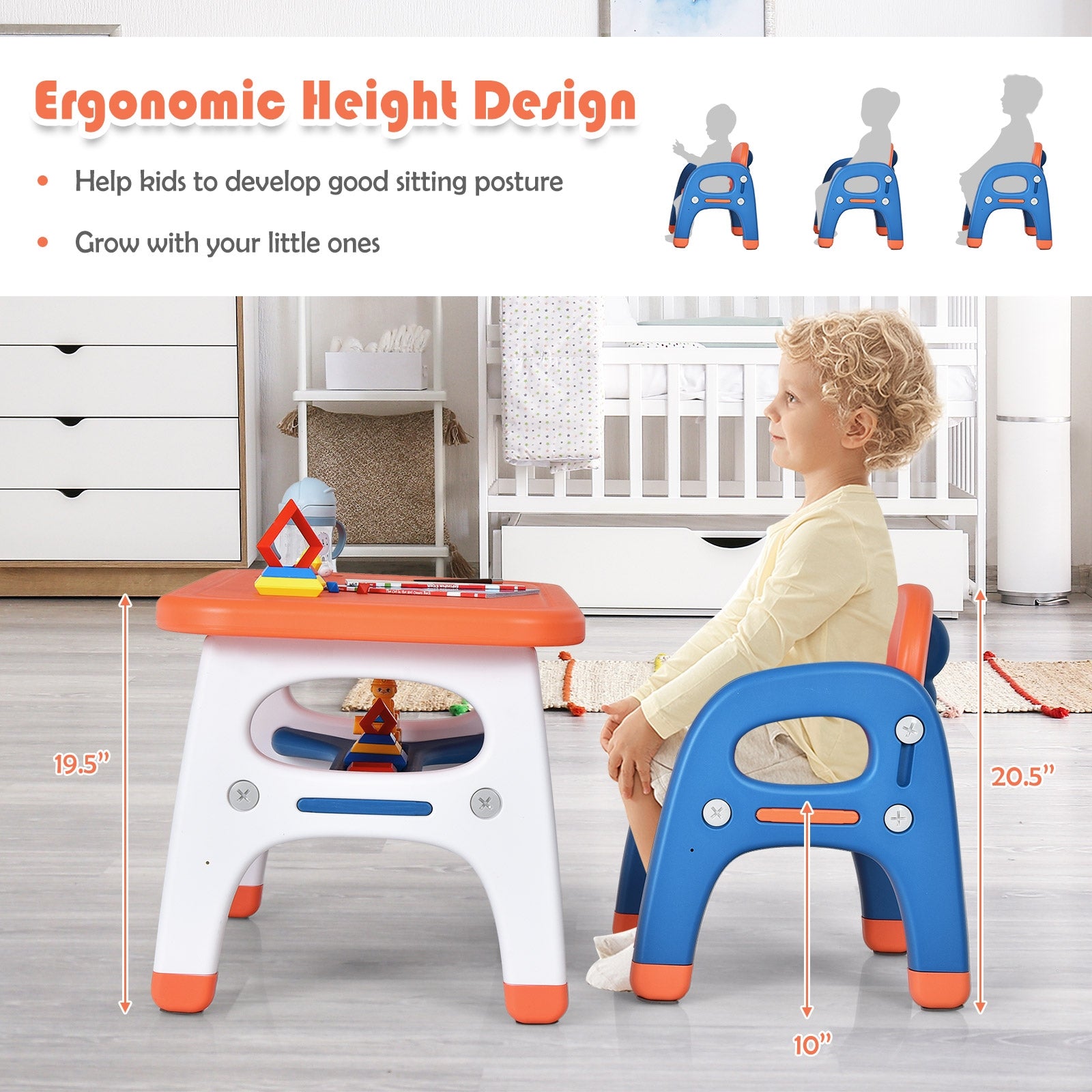 Kids Activity Table and Chair Set with Montessori Toys for Preschool and Kindergarten, Orange Kids Table & Chair Sets   at Gallery Canada