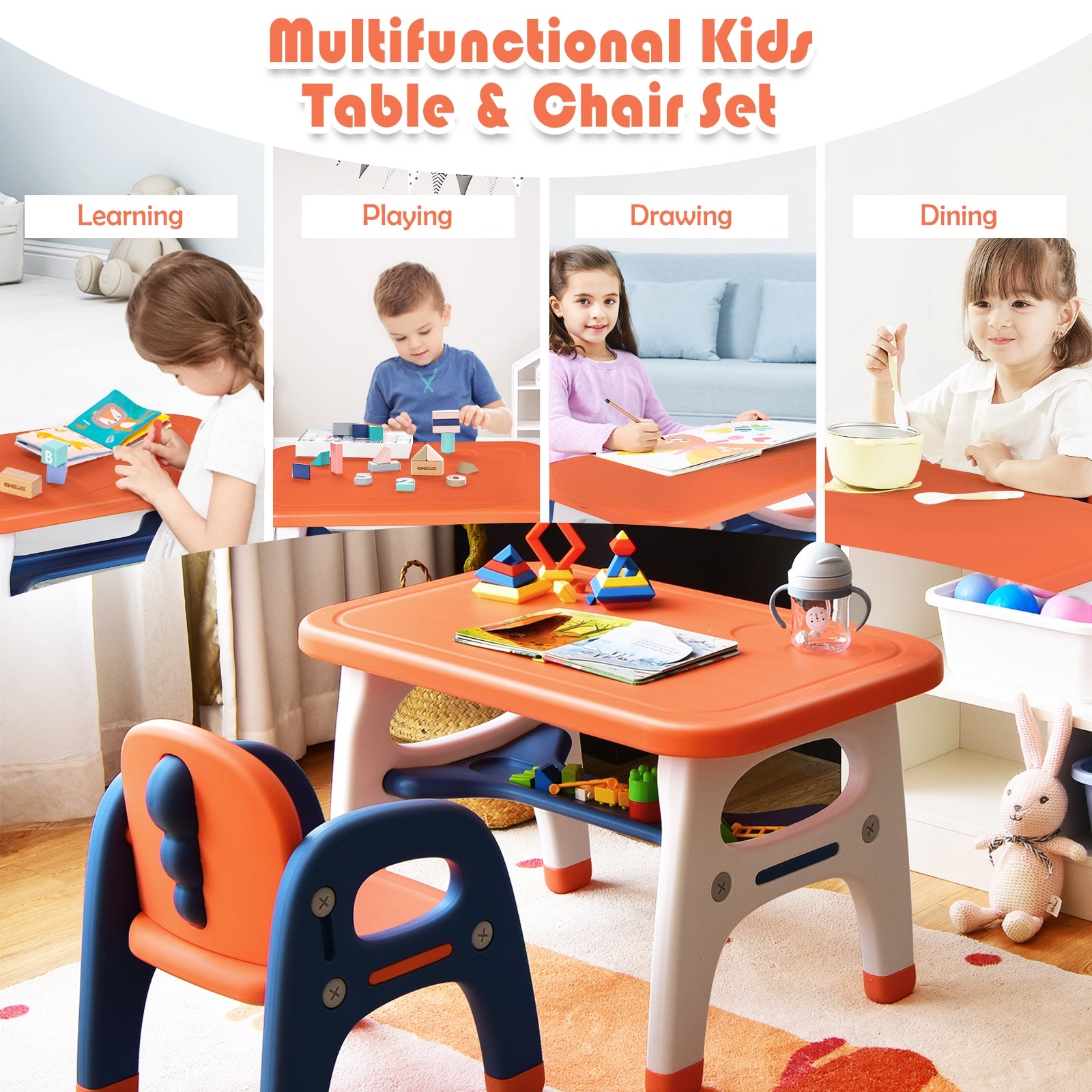 Kids Activity Table and Chair Set with Montessori Toys for Preschool and Kindergarten, Orange Kids Table & Chair Sets   at Gallery Canada