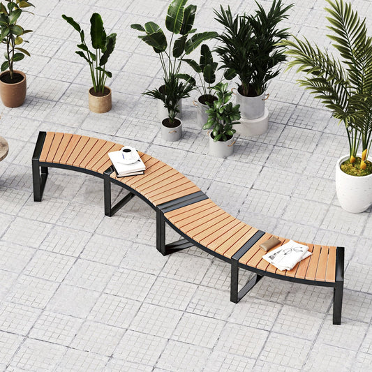 Patio Curved Bench with Slatted Seat and Metal Legs-2 Pieces Outdoor Benches Set of 2  at Gallery Canada