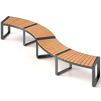 Patio Curved Bench with Slatted Seat and Metal Legs-2 Pieces Outdoor Benches Set of 2  at Gallery Canada