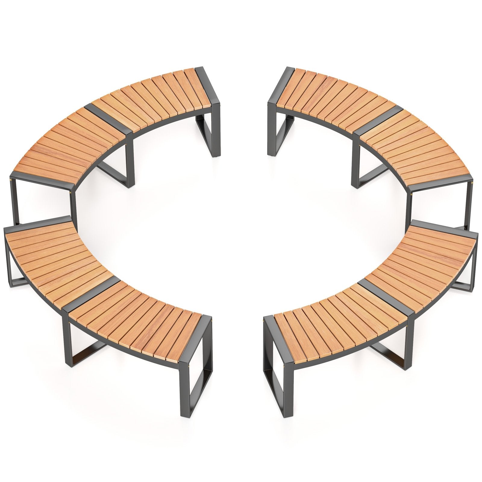 Patio Curved Bench with Slatted Seat and Metal Legs-2 Pieces Outdoor Benches   at Gallery Canada