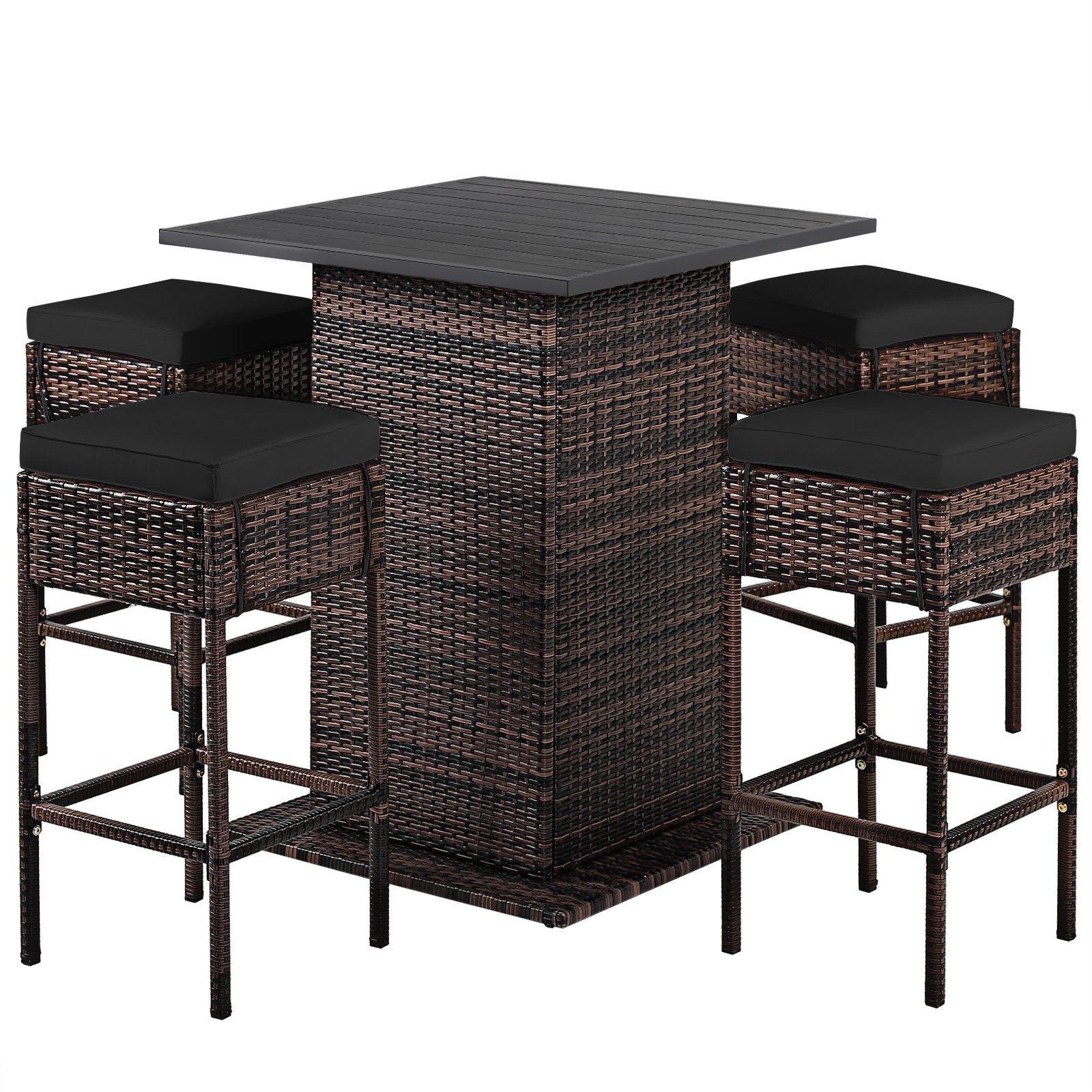 5 Pieces Patio Rattan Bar Furniture Set with Cushions and Hidden Storage Shelf, Black Patio Bar Furniture Black  at Gallery Canada