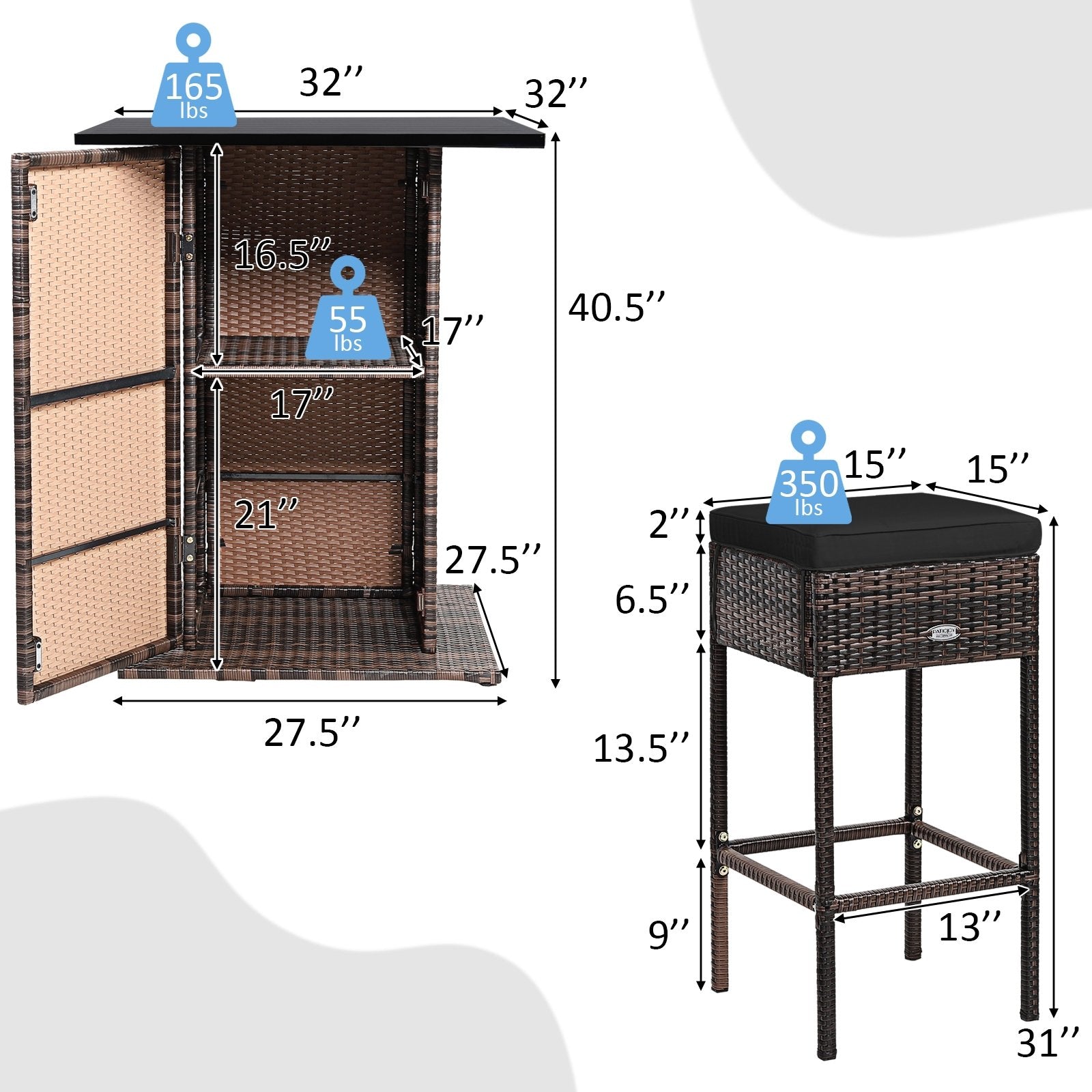 5 Pieces Patio Rattan Bar Furniture Set with Cushions and Hidden Storage Shelf, Black Patio Bar Furniture   at Gallery Canada