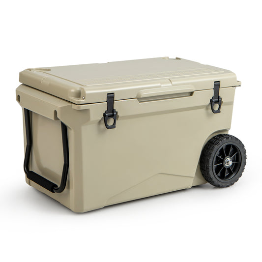 75 Quart Portable Cooler Rotomolded Ice Chest with Handles and Wheels, Tan Coolers Tan  at Gallery Canada