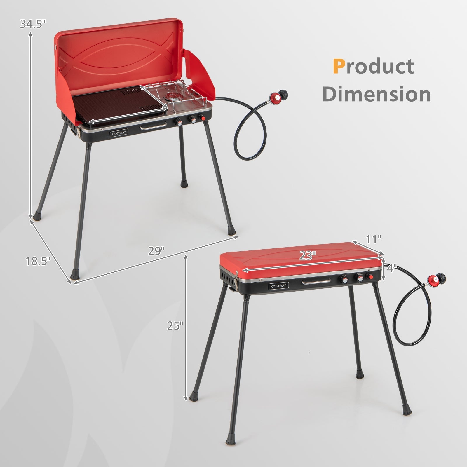 2-in-1 Gas Camping Grill and Stove with 4 Detachable Legs, Red Outdoor Grills at Gallery Canada