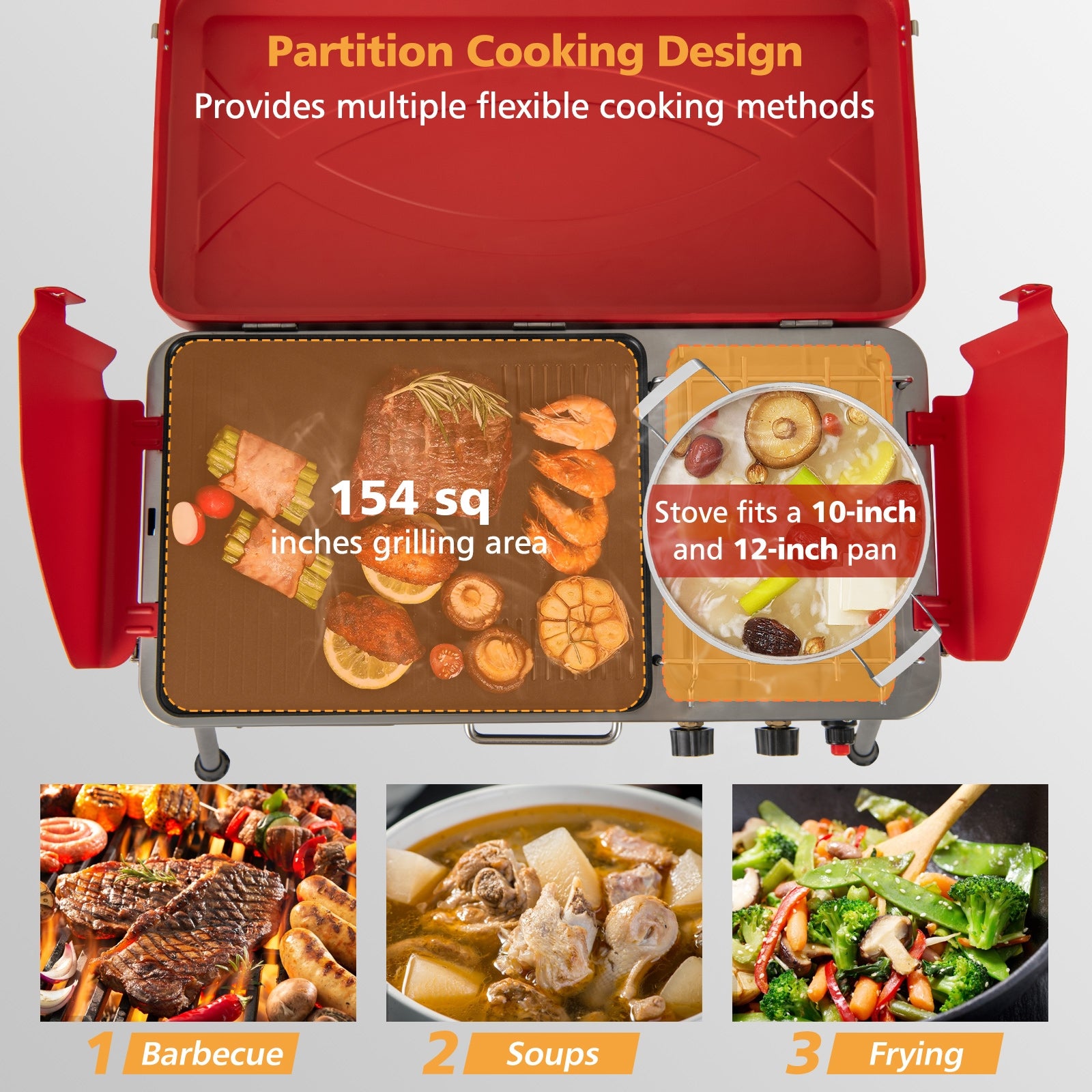 2-in-1 Gas Camping Grill and Stove with 4 Detachable Legs, Red Outdoor Grills at Gallery Canada