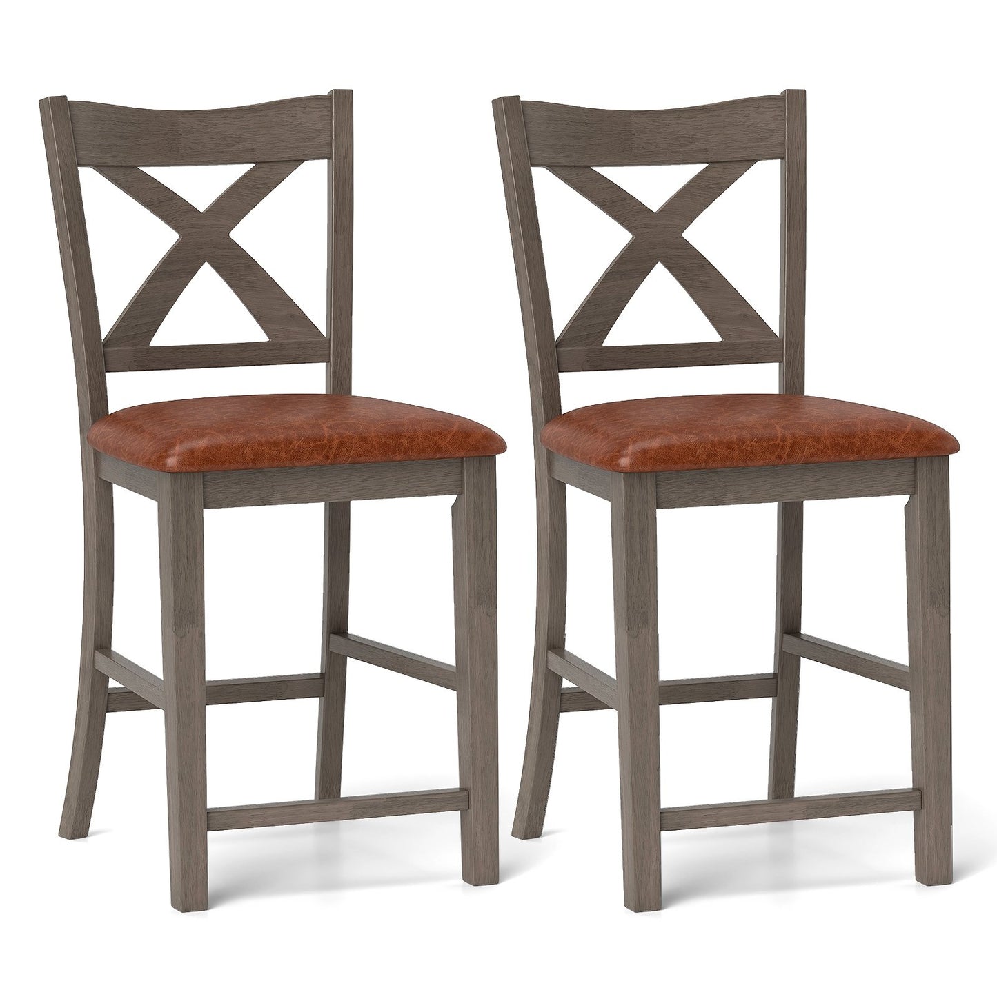 Bar Stools Set of 2 with Cross Back and Faux Leather Upholstered Seat, Gray Bar Stools Gray  at Gallery Canada