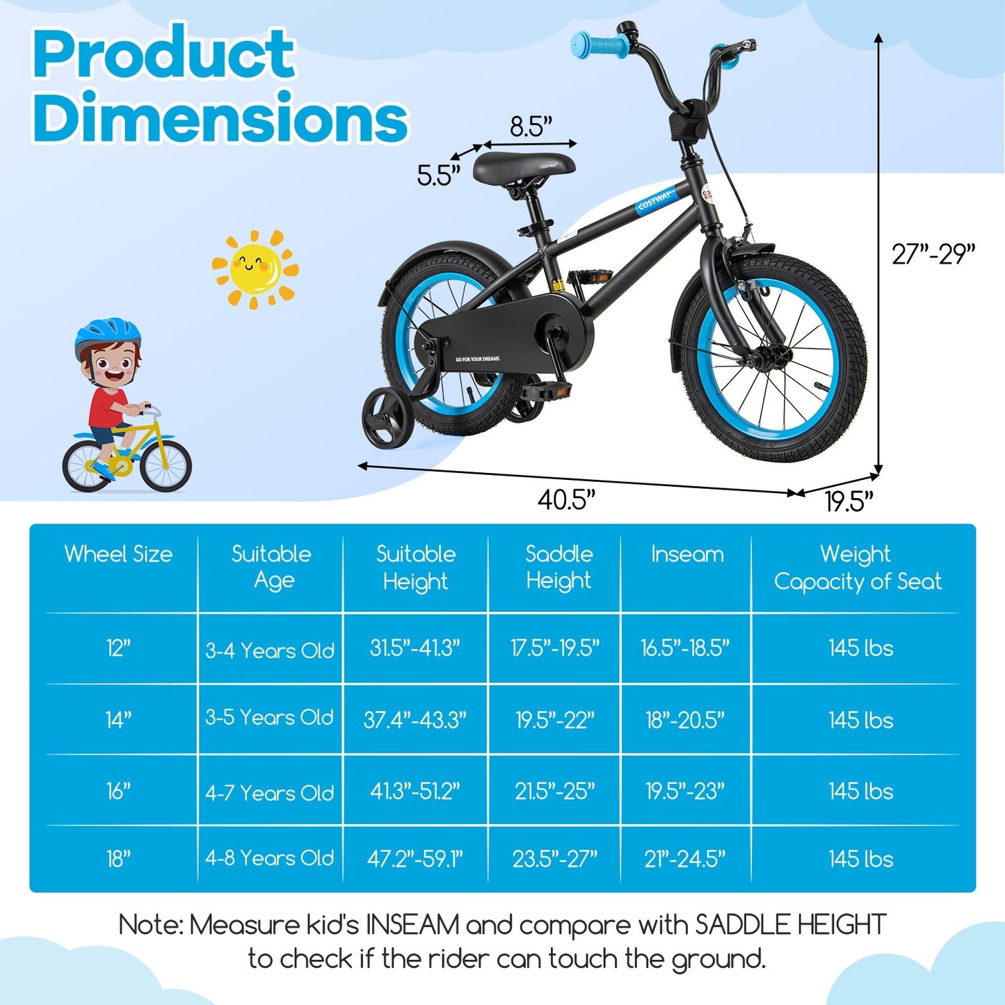 Kids Bike with Adjustable Handlebar and Saddle Black-14 inches, Black Kids Bike   at Gallery Canada