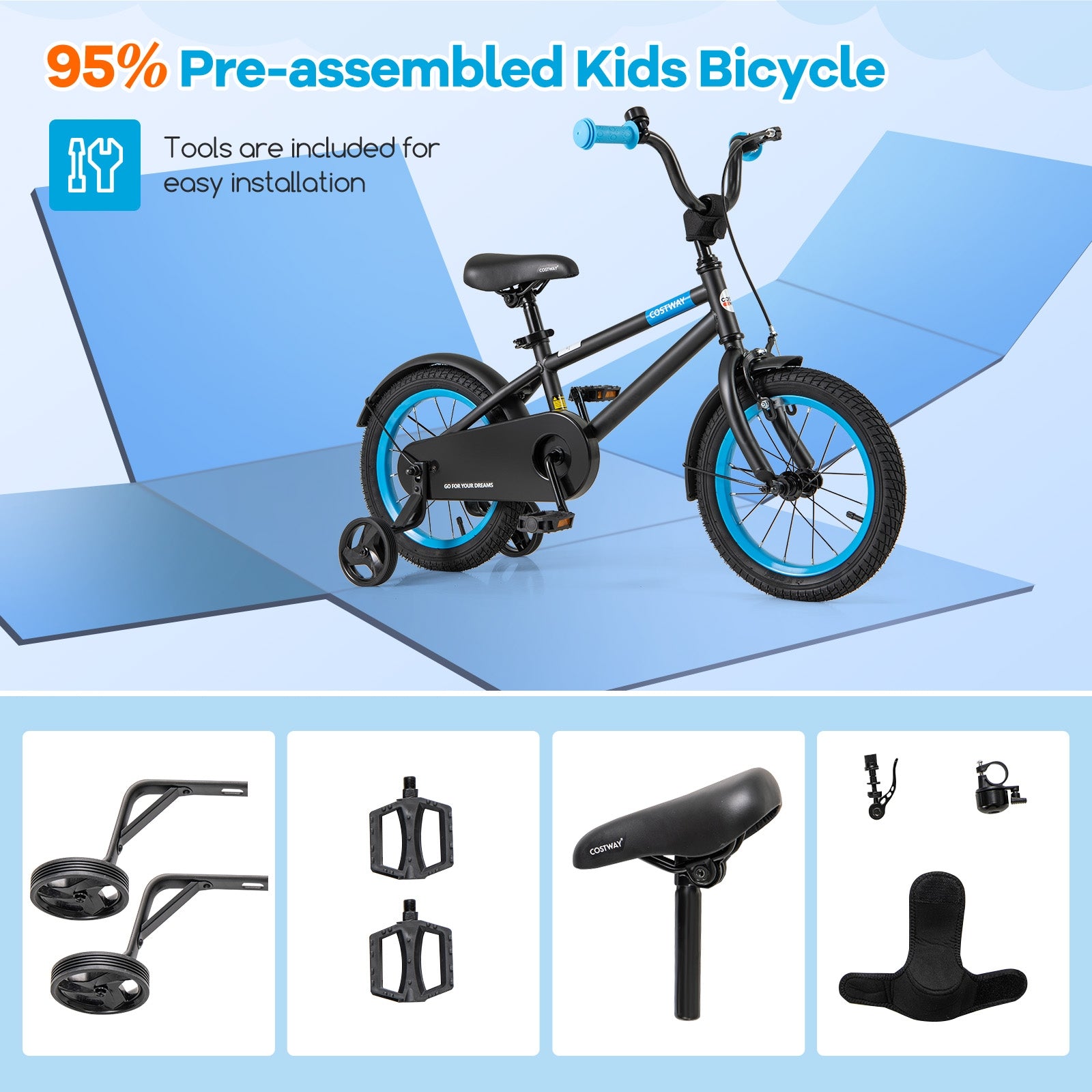 Kids Bike with Adjustable Handlebar and Saddle Black-14 inches, Black Kids Bike   at Gallery Canada