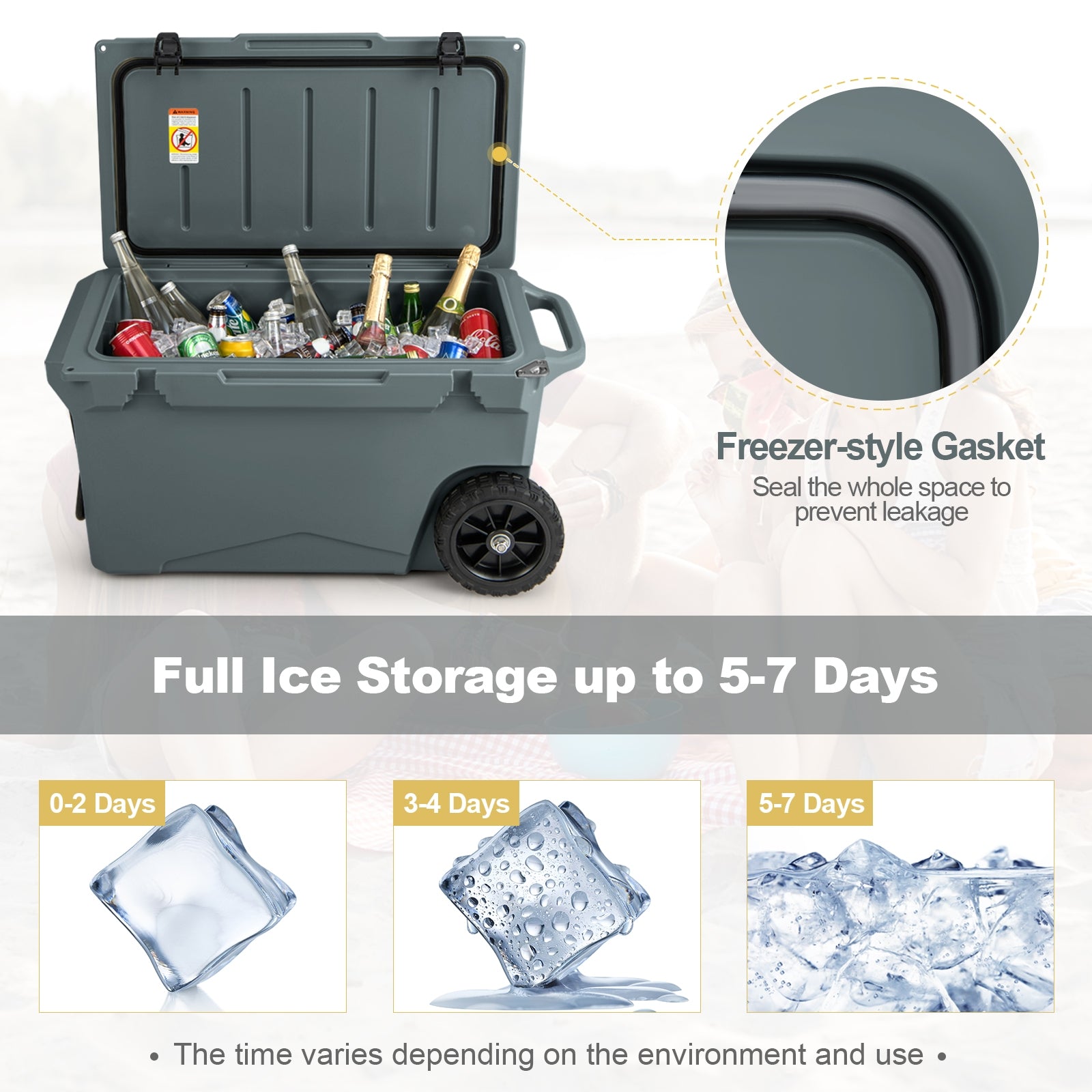 75 Quart Portable Cooler Rotomolded Ice Chest with Handles and Wheels, Gray Coolers   at Gallery Canada