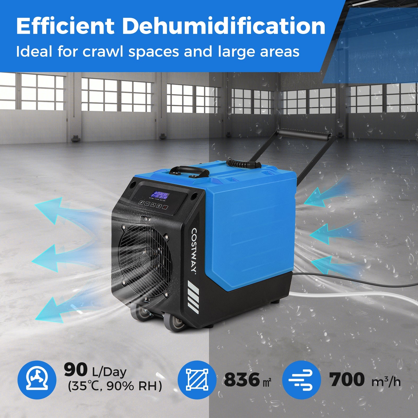 190 PPD Commercial Dehumidifier with Pump and 2 Wheels, Blue Dehumidifiers   at Gallery Canada