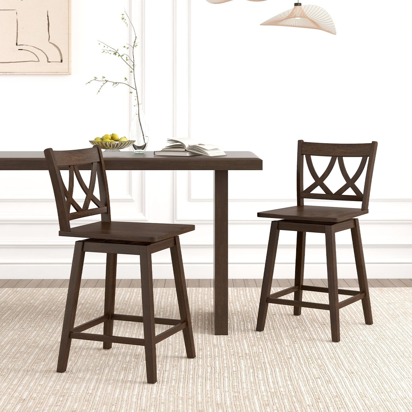 24/29 Inch Bar Stool Set of 2 Wooden Bar Chairs with Rubber Wood Frame-24 inches Bar Stools   at Gallery Canada