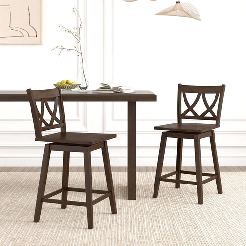 24/29 Inch Bar Stool Set of 2 Wooden Bar Chairs with Rubber Wood Frame-24 inches