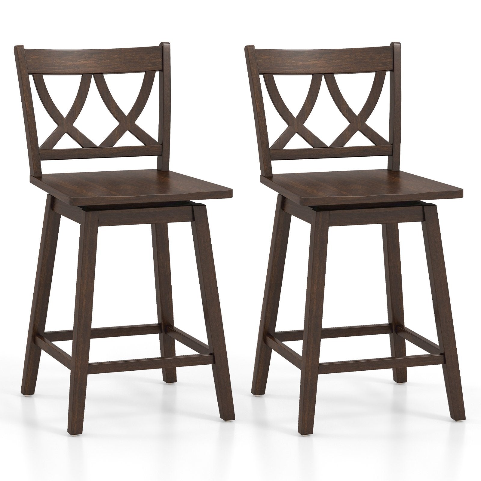 24/29 Inch Bar Stool Set of 2 Wooden Bar Chairs with Rubber Wood Frame-24 inches Bar Stools Set of 2 - 24 Inch  at Gallery Canada