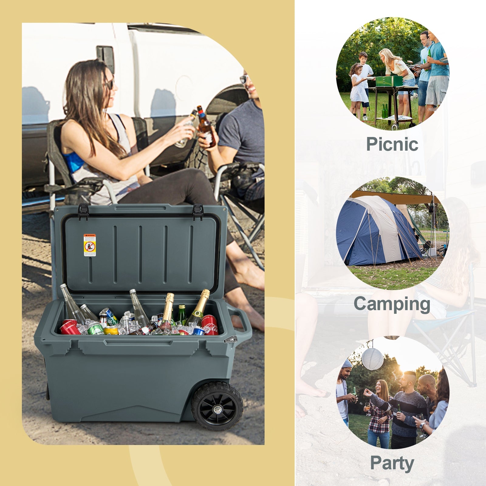 75 Quart Portable Cooler Rotomolded Ice Chest with Handles and Wheels, Gray Coolers   at Gallery Canada