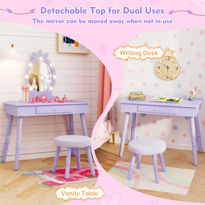 Kids Vanity Set with Lighted Mirror with Adjustable Brightness and Large Drawer, Purple Kids Vanities   at Gallery Canada