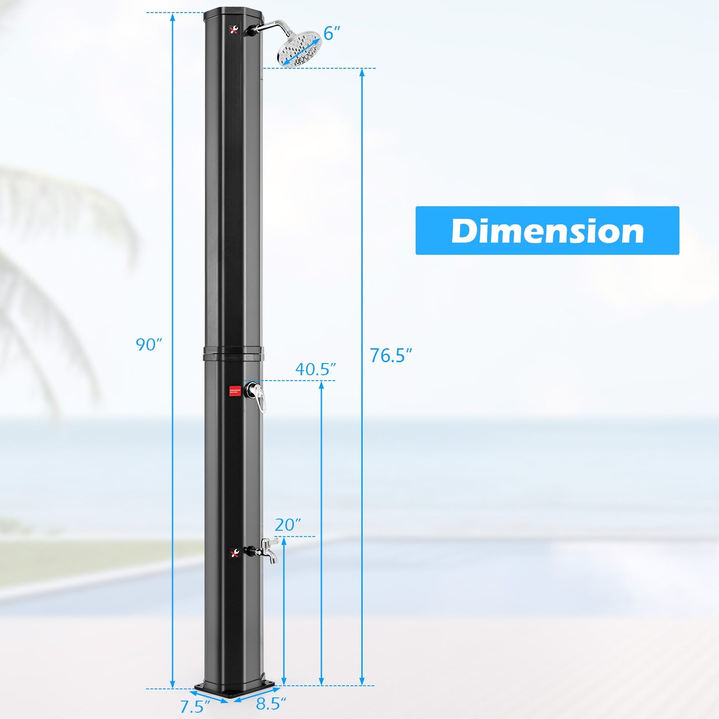 7.5 Feet 15.9 Gallon Solar Heated Outdoor Shower with Shower Head, Black Portable Toilets & Showers   at Gallery Canada