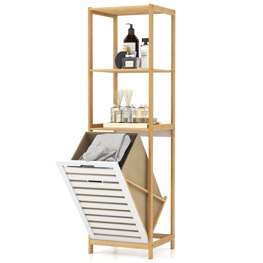 4-Tier Tilt-Out Laundry Hamper with Storage Shelves for Laundry Room-Natural and White, Natural Floor Cabinets Natural  at Gallery Canada