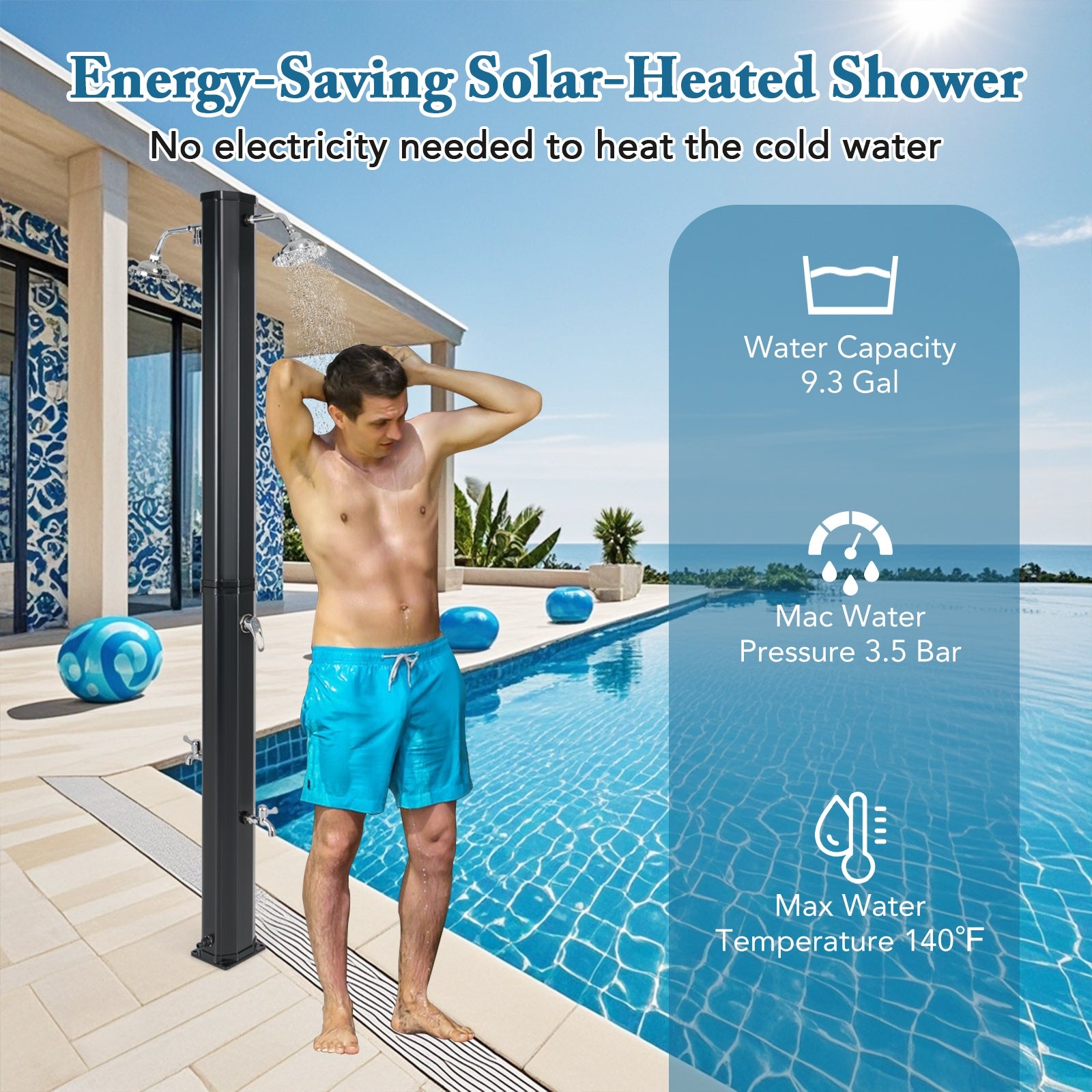 9.3 Gallon Solar Heated Outdoor Shower with Dual Shower Heads, Black Portable Toilets & Showers   at Gallery Canada