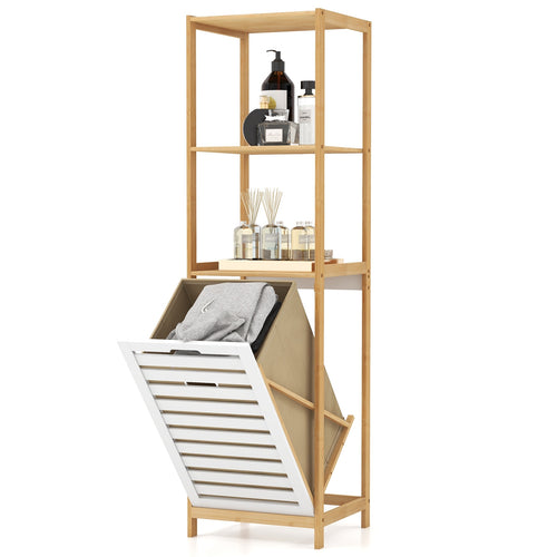 4-Tier Tilt-Out Laundry Hamper with Storage Shelves for Laundry Room-Natural and White, Natural