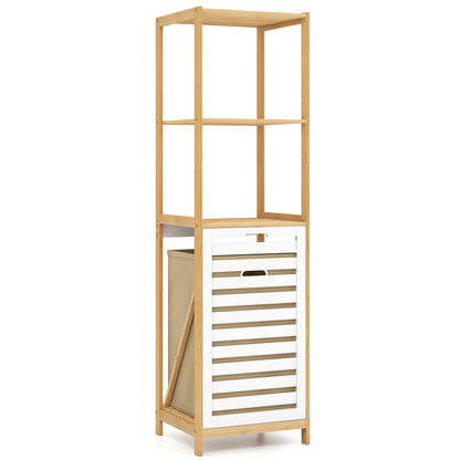 4-Tier Tilt-Out Laundry Hamper with Storage Shelves for Laundry Room-Natural and White, Natural Floor Cabinets   at Gallery Canada