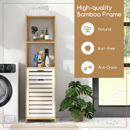 4-Tier Tilt-Out Laundry Hamper with Storage Shelves for Laundry Room-Natural and White, Natural Floor Cabinets   at Gallery Canada