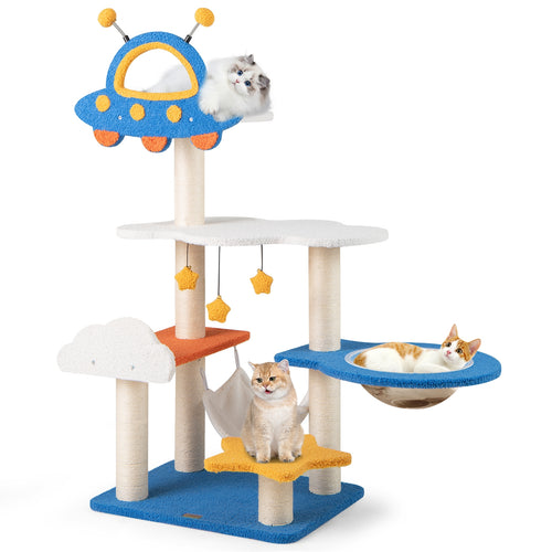 49 Inches Tall Cat Tree with UFO Top Perch Space Capsule and Sisal Scratching Posts, Blue