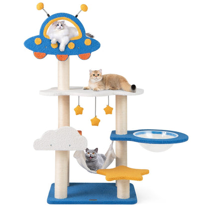 49 Inches Tall Cat Tree with UFO Top Perch Space Capsule and Sisal Scratching Posts, Blue Cat Trees Condos & Scratchers   at Gallery Canada