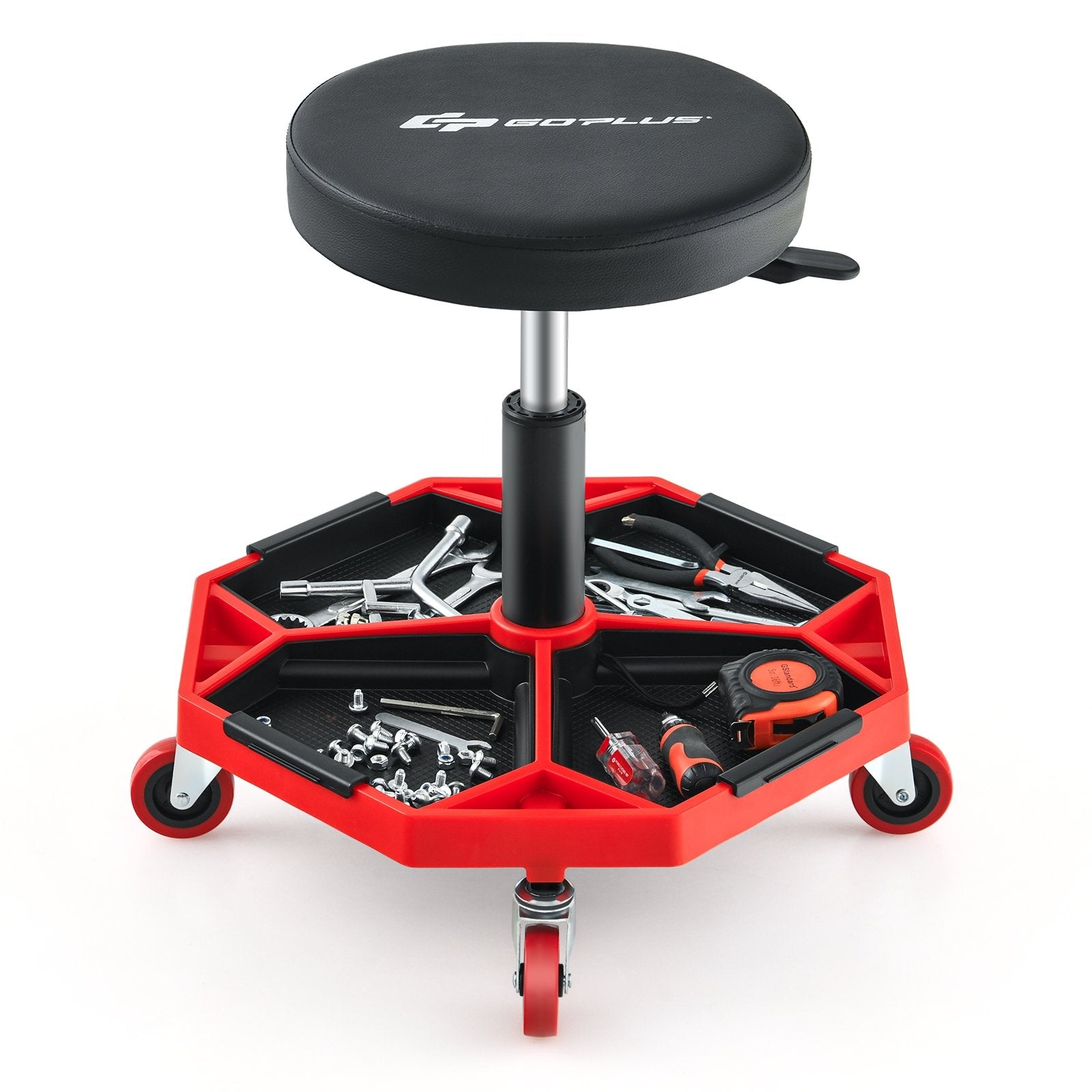 330 LBS Capacity Pneumatic Rolling Mechanic Stool with Padded Seat, Red Garages   at Gallery Canada