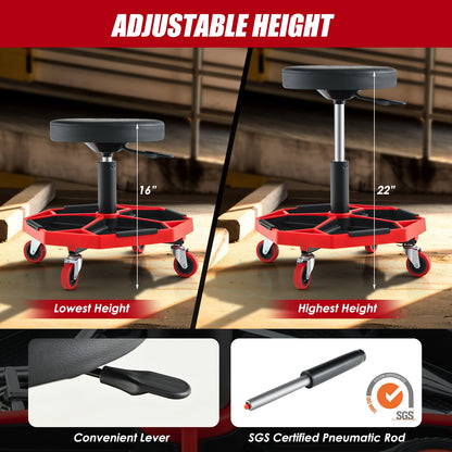 330 LBS Capacity Pneumatic Rolling Mechanic Stool with Padded Seat, Red Garages   at Gallery Canada