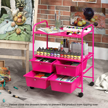 4 Drawers Shelves Rolling Storage Cart Rack-Hot Pink, Pink File Cabinets   at Gallery Canada