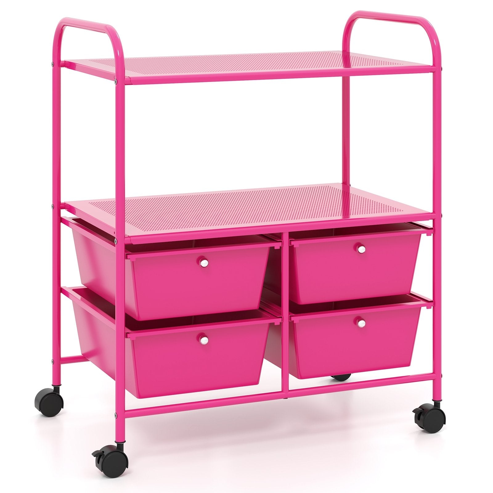 4 Drawers Shelves Rolling Storage Cart Rack-Hot Pink, Pink File Cabinets Pink  at Gallery Canada