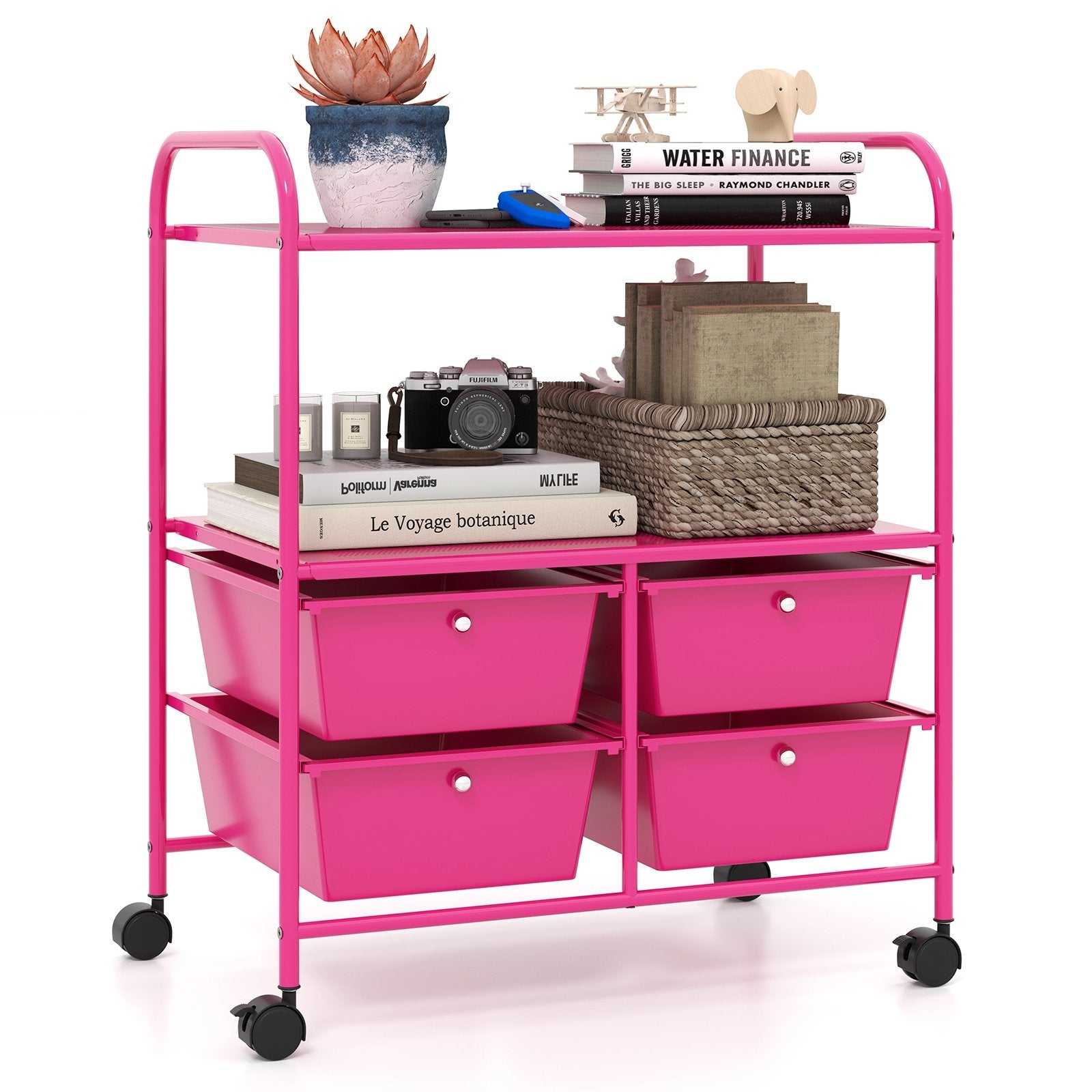 4 Drawers Shelves Rolling Storage Cart Rack-Hot Pink, Pink File Cabinets   at Gallery Canada