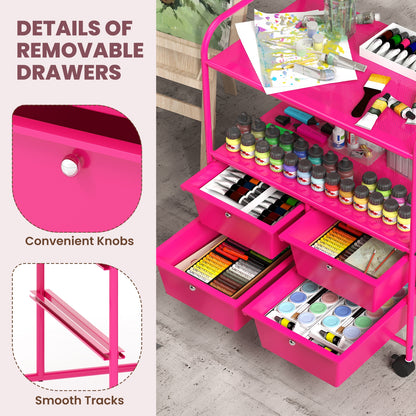 4 Drawers Shelves Rolling Storage Cart Rack-Hot Pink, Pink File Cabinets   at Gallery Canada