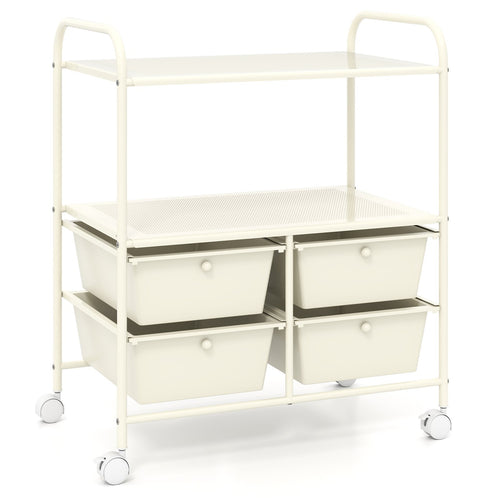 4 Drawers Shelves Rolling Storage Cart Rack, White